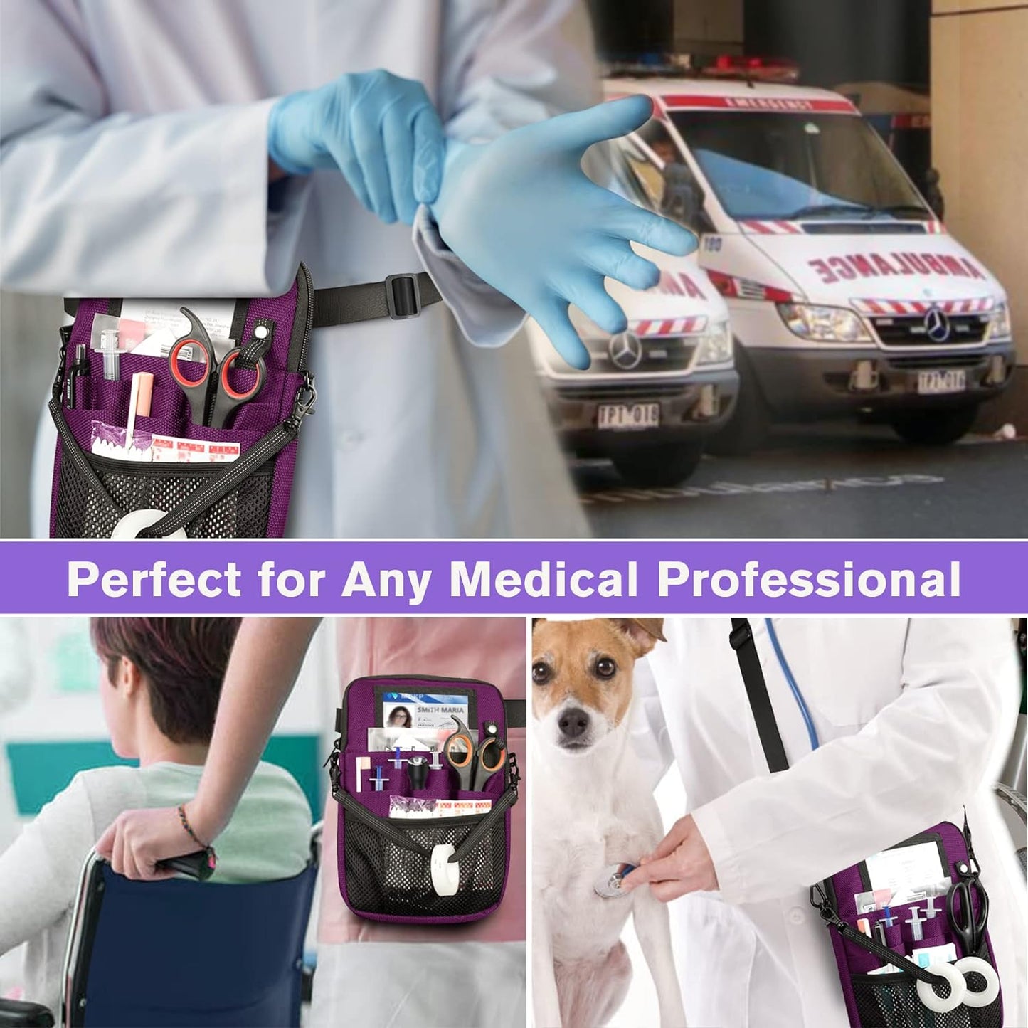 Nurse Fanny Pack with Tape Holder, Multi Compartment Medical Gear Pocket Belt Bag Nursing Organizer Pouch | Utility Waist Pack for Stethoscopes, Bandage Scissors Other Medical Supplies, Purple
