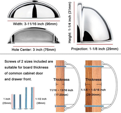 Bin Cup Drawer Pull - Polished Chrome Cabinet Handle, 76Mm / 3 Inch Screw Spacing (10 Pack) for Kitchen Cupboard Bedroom Dresser Bathroom Furniture Door